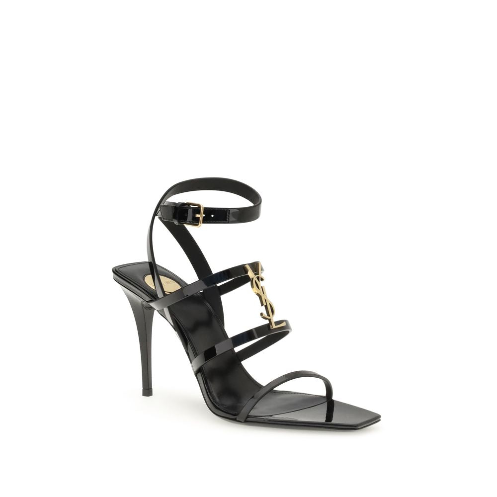 Black Patent Leather Cassandra Sandals Stiletto Heel