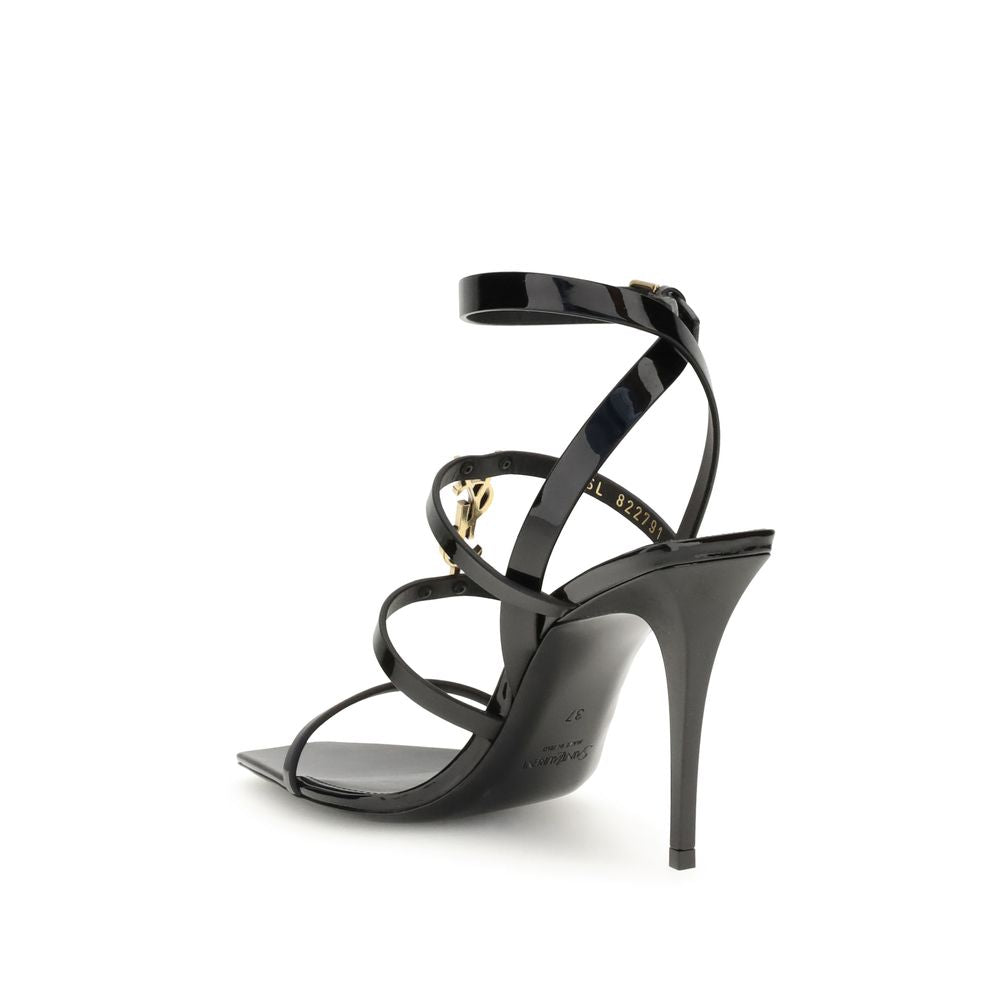 Black Patent Leather Cassandra Sandals Stiletto Heel