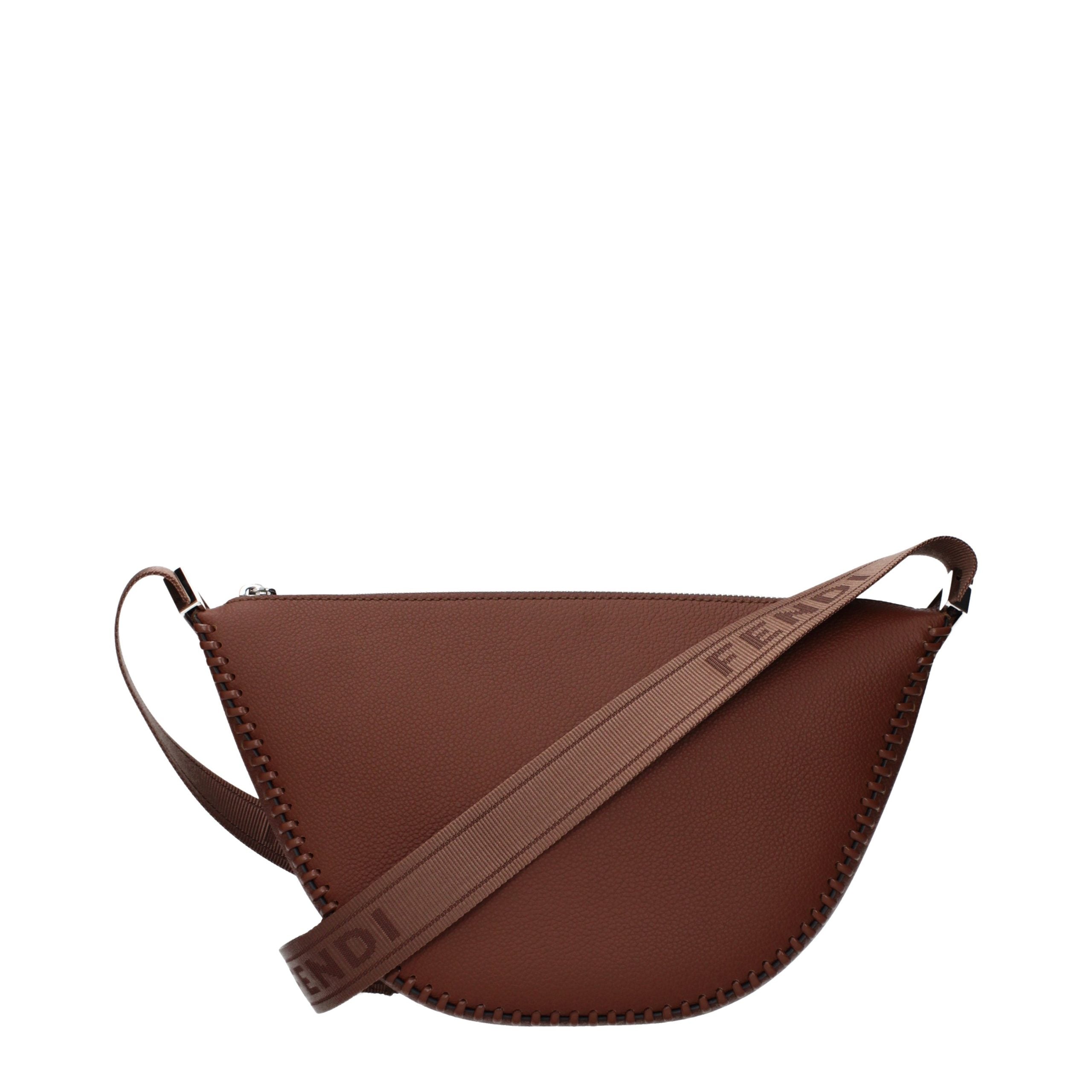 Brown Grained Leather Crossbody