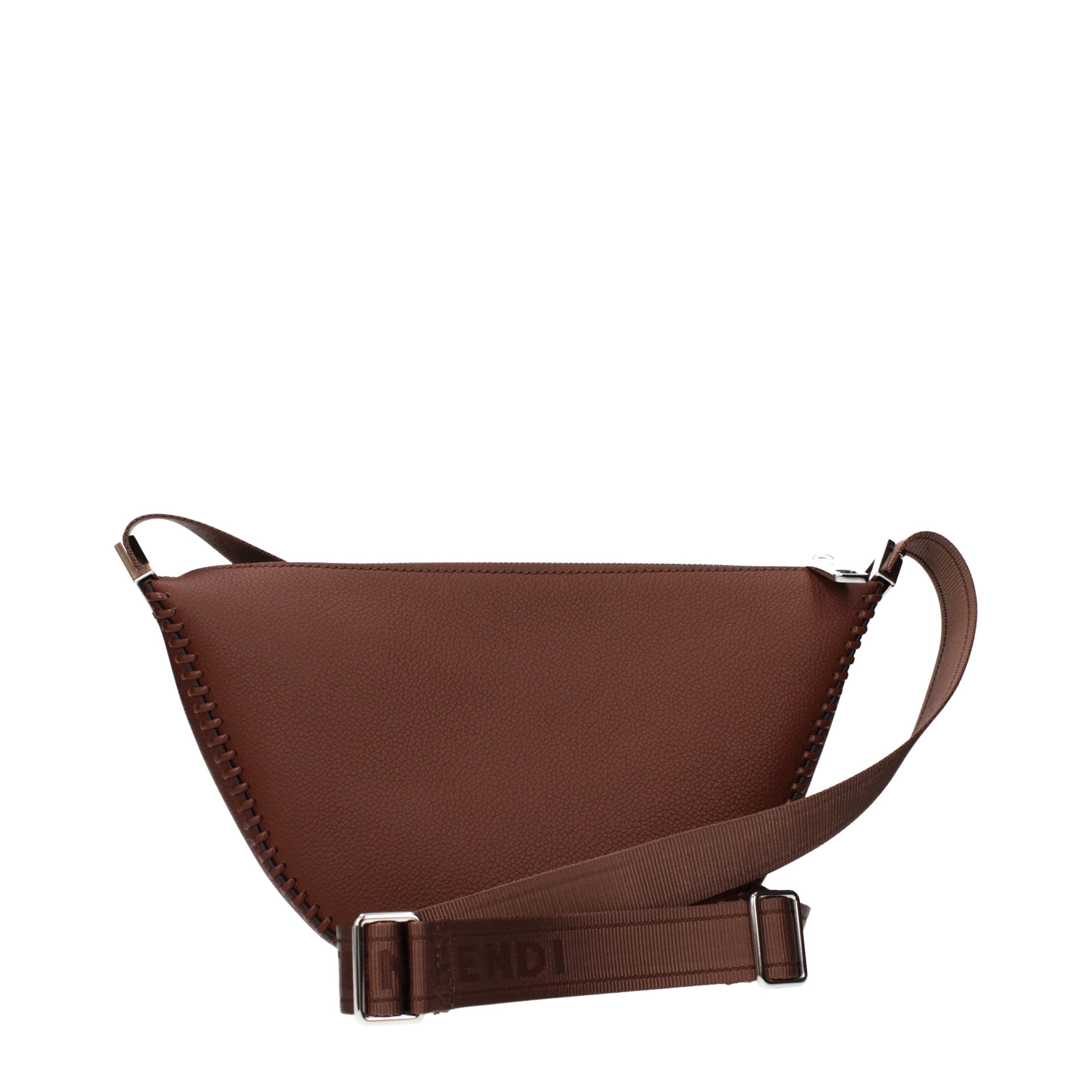 Brown Grained Leather Crossbody