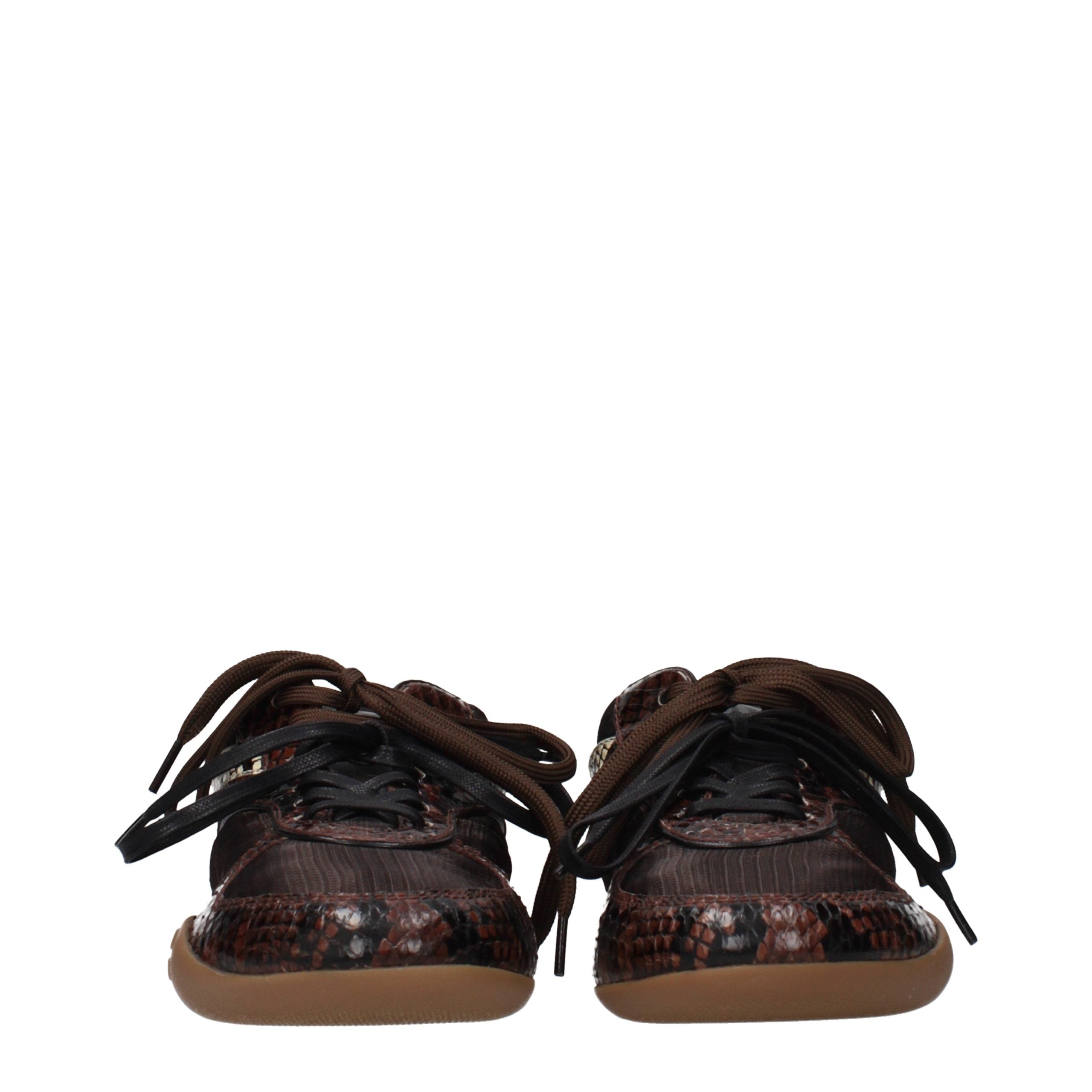 Brown Embroidered Low‑Top Sneakers