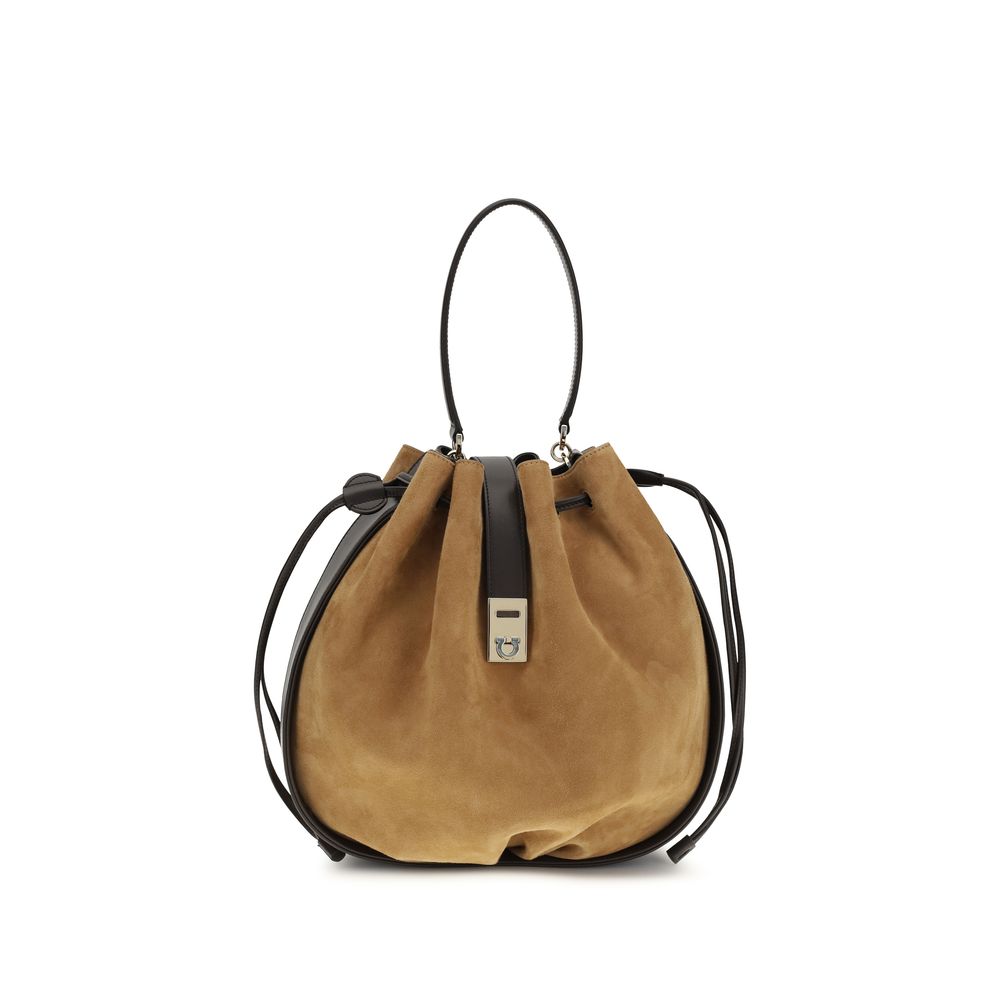 Crocodile-Print Suede Hug Bucket Bag