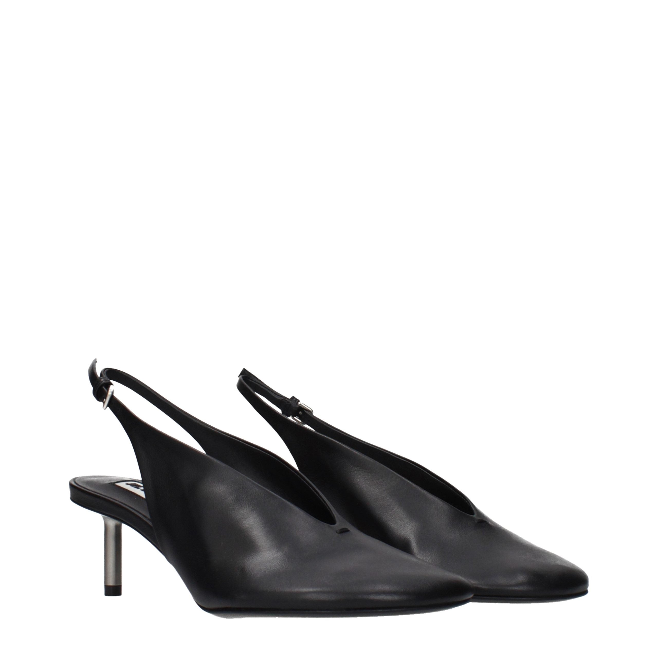 Vintage-Effect Black Leather Sandals