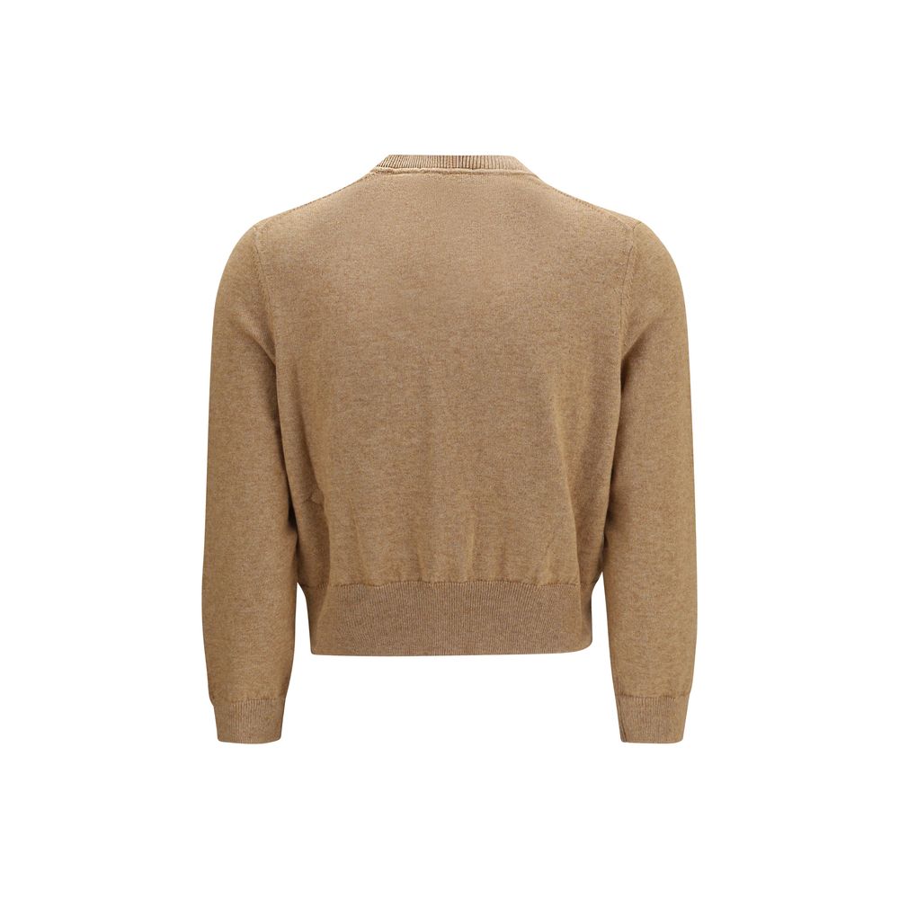 Beige Cotton and Wool Lona Cropped Cardigan