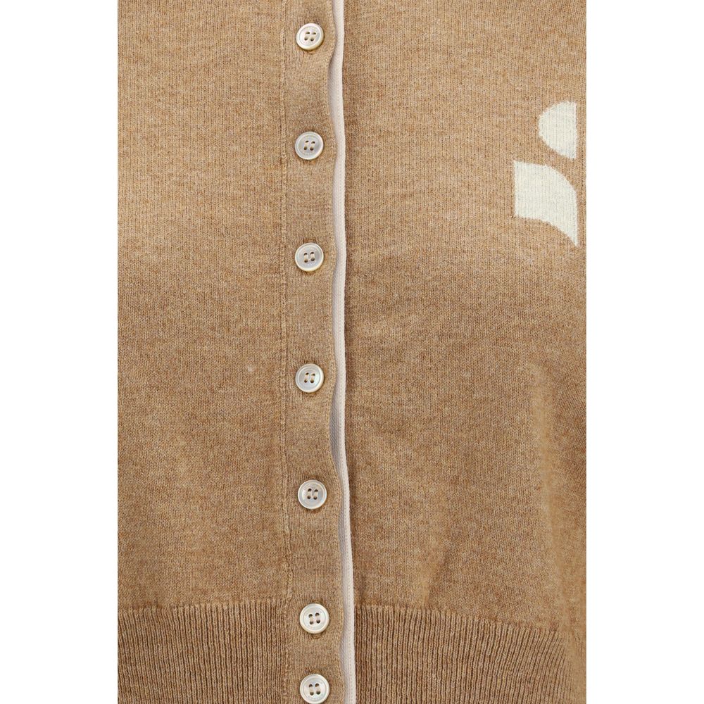 Beige Cotton and Wool Lona Cropped Cardigan