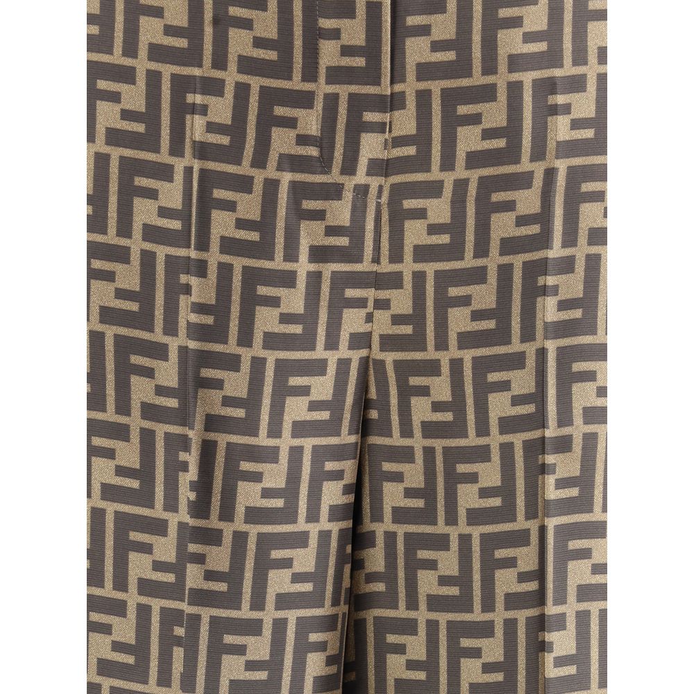 Brown Silk Monogram Palazzo Pants